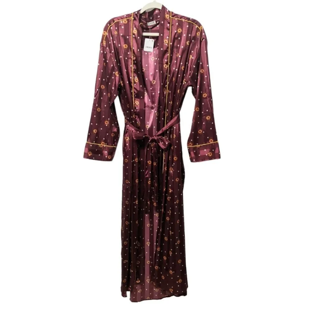 NWT FREE PEOPLE Pajama Party Robe Wine Combo L